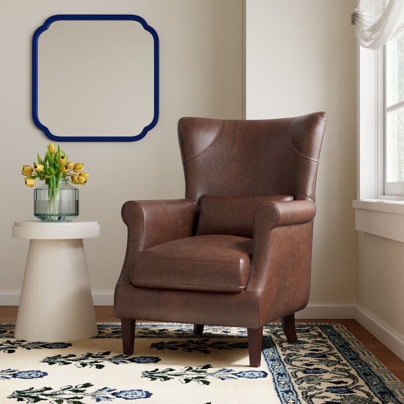 Birch Lane™ Emerald Genuine Leather Wingback Accent Chair