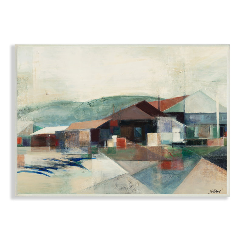 Hillside Valley Village, motifs triangulaires - impression, H 13 po x l 19 po, Bois naturel