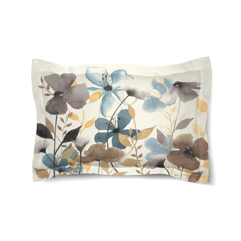Greige Florals Cotton Pillow Sham
