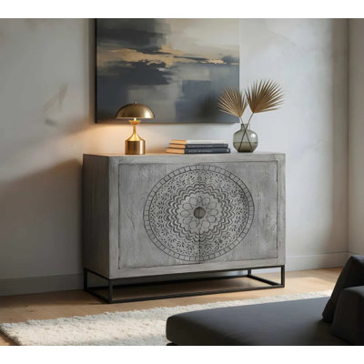  Buffet décoratif en bois de manguier gris sablé à la main - L 39 po