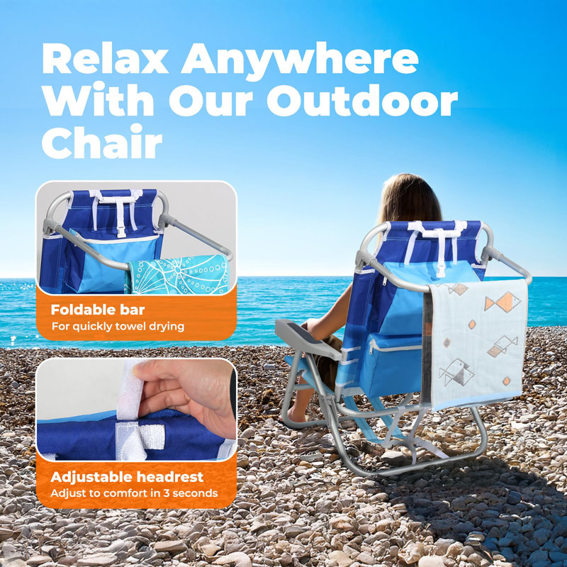 Low Beach Chair for Adults, Wave Blue