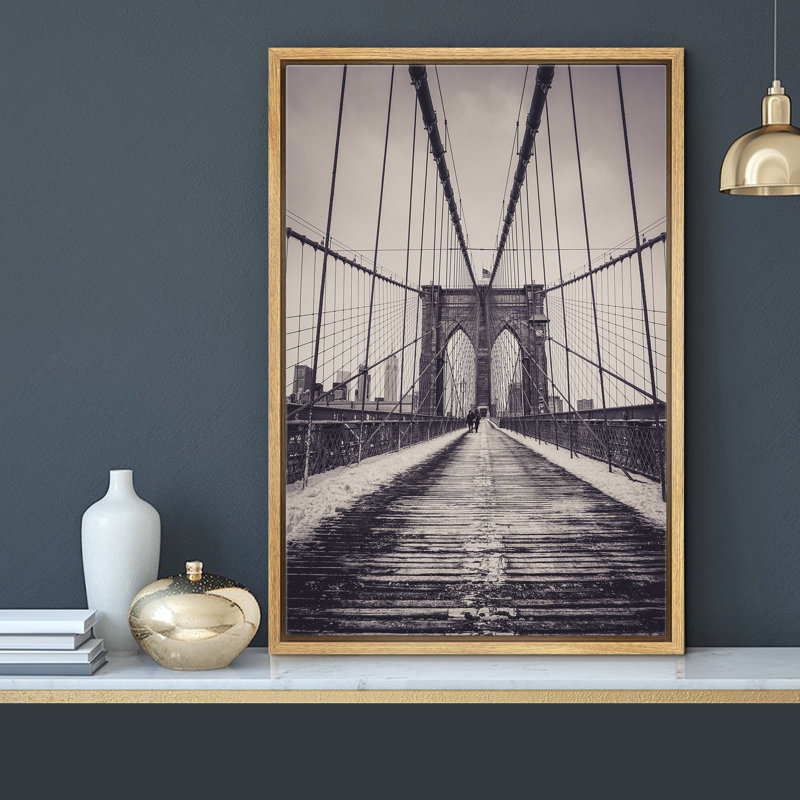Brooklyn Bridge Black and White Framed Canvas Print, 16" x 24"
