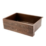 33" Hammered Copper Apron Front Single Basin Kitchen Sink w/ Scroll Design