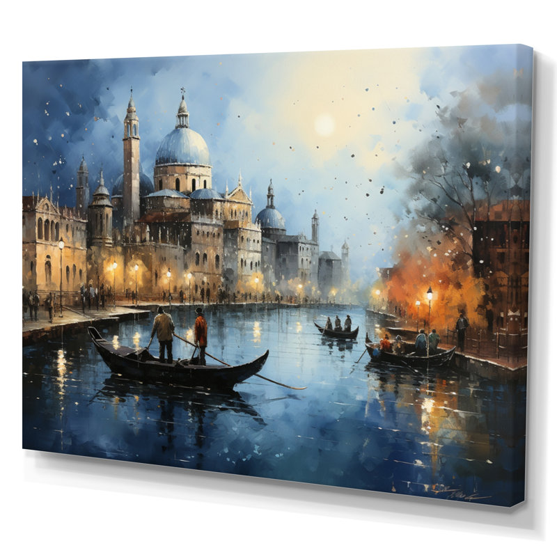 Gris sarcelle canal urbain Venise - imprimé, H 16 po x l 32 po x P 1 po, Toile tendue