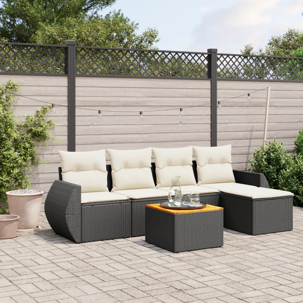 Vidaxl 6-Tlg. Garten-Sofagarnitur Mit Kissen Schwarz Poly Rattan