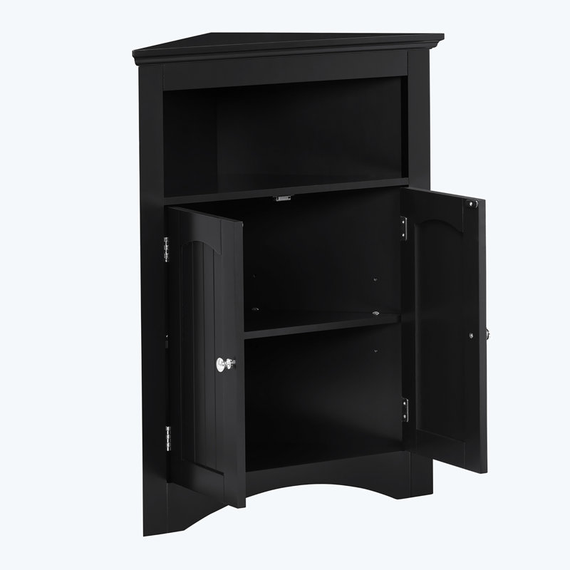 Dennetta Freestanding Bathroom Storage，Corner Cabinet with Doors and Shelves, Black