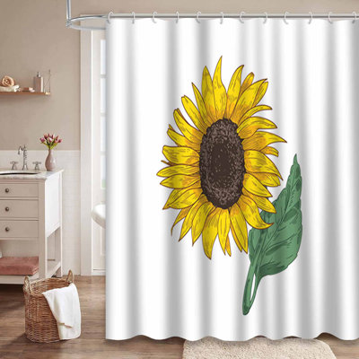 Waterproof Botanical Bloom Bath Antique Sunflower Shower Curtain with 12 Hooks