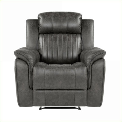 Recliners for Living Room, Charcoal Gray Transitional Reclining Chair with Plush Pillow-Top Arms &amp; Vertical Tufting | Solid Wood Frame