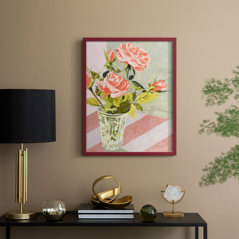 «Douces Roses II», reproduction encadrée - bois massif, Rouge, H 15 po x l 12 po