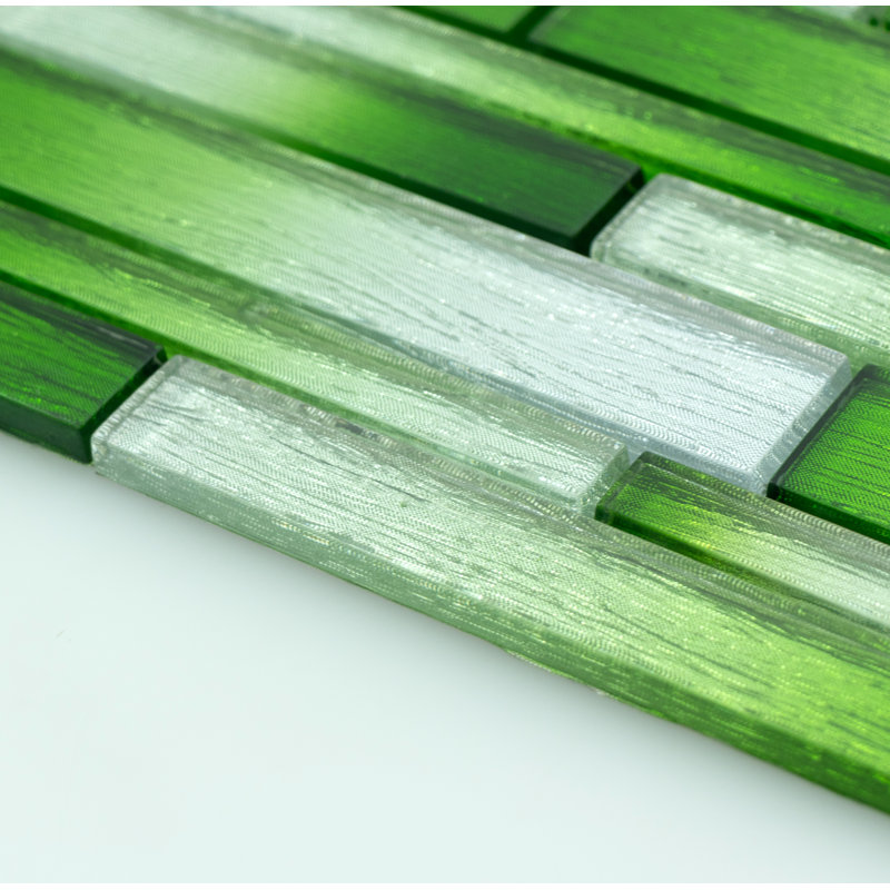 Foil Random Sized Interlocking Glass Mosaic Tile, Silver/Emerald Green
