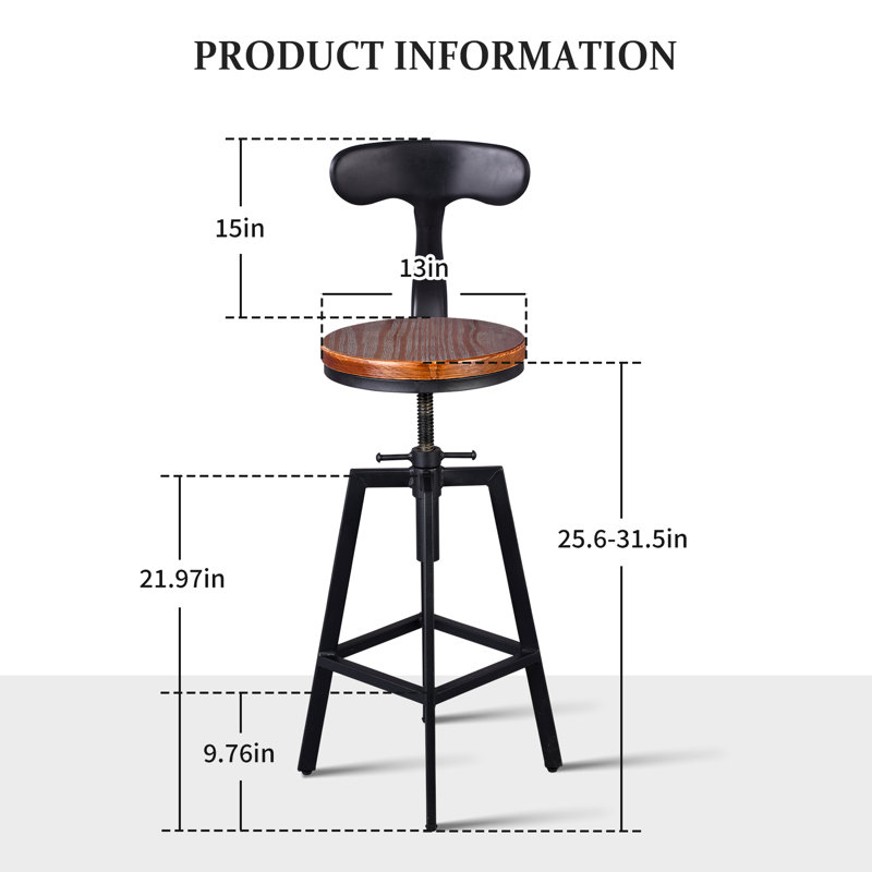 Tabouret pivotant en bois massif Heathfield, Brun