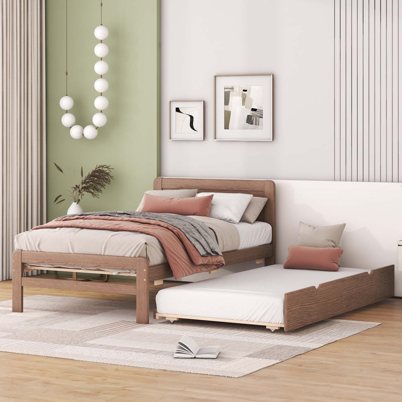 Twin Size Platform Bed Frame with Trundle, Color, Walnut