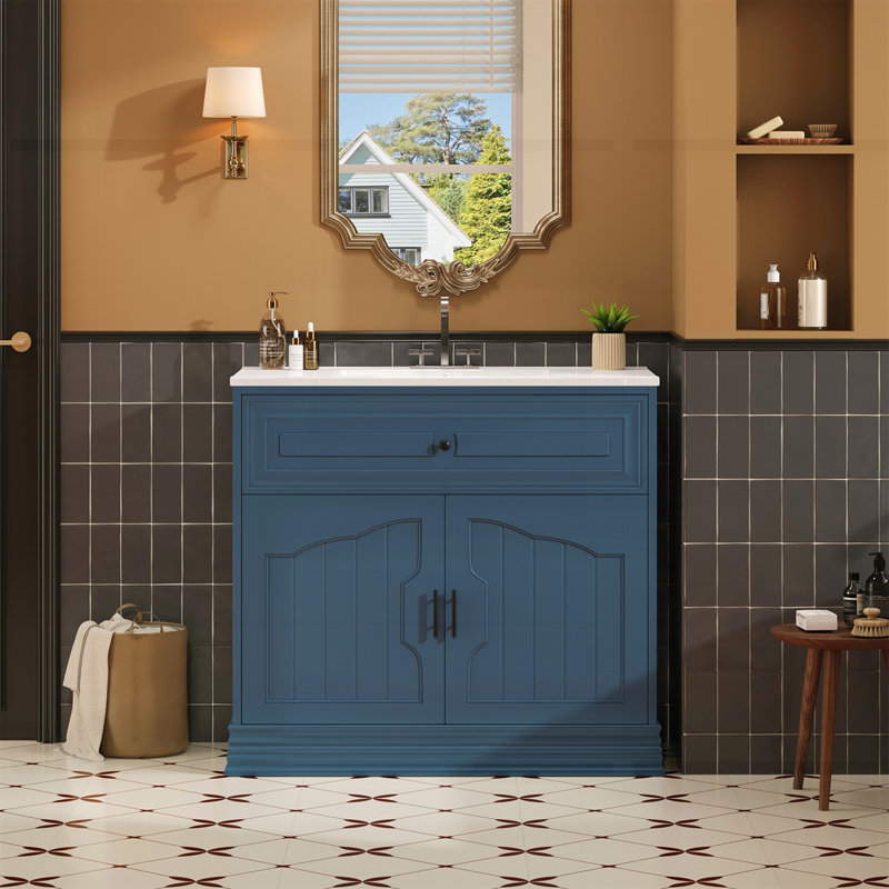 36" luxurious bathroom vanity with ceramic sink, Bleu