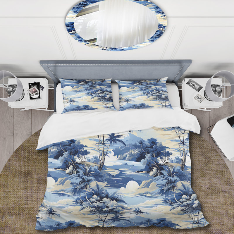 Literie Azure Oasis, Housse de couette simple + 1 taie décorative stan