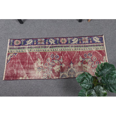 Authentic Handwoven Turkish Door Mat Featuring Red And Blue Floral Pattern Ideal For Small Entryways And Accenting Homes With Elegant Decor