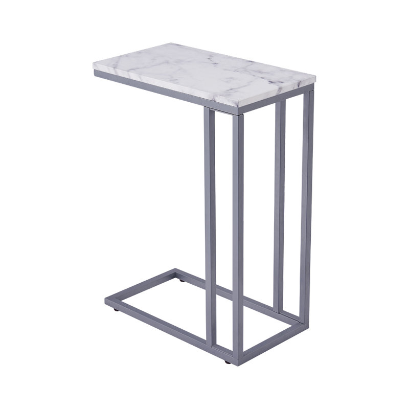 Delavan Faux Marble End Table, White Faux Marble, Grey, 25"H x 18.3"W x 10"D