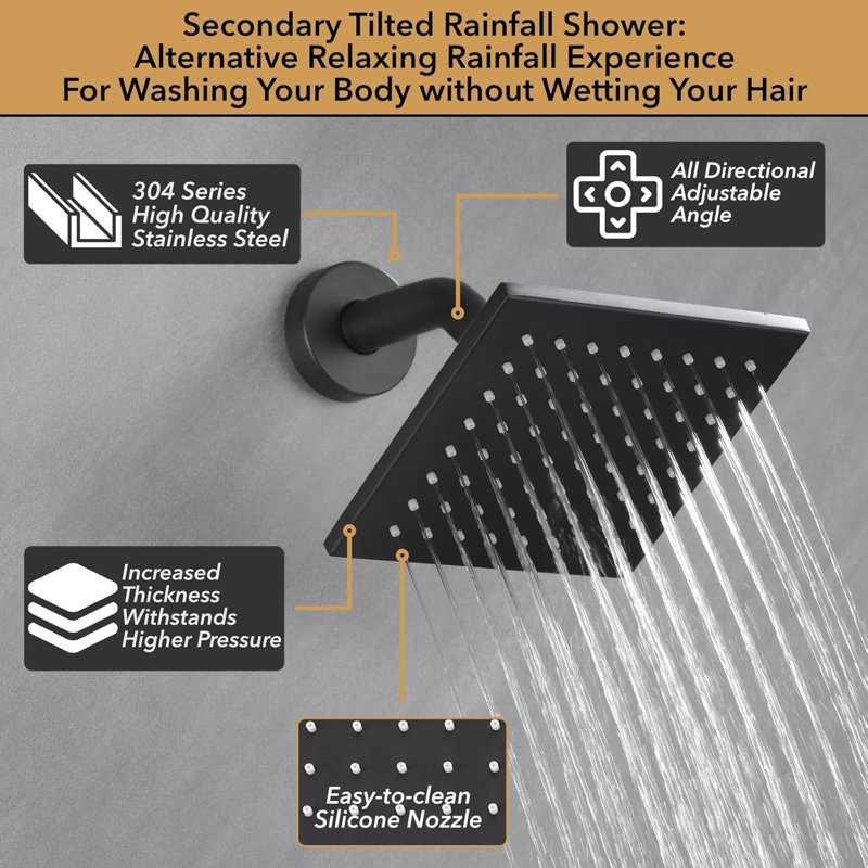 VANFOXLE Shower System With Push Button Diverter, 2-In-1 Handheld Shower Head, High Pressure Rainfall Shower, Anti-Scalding Valve, And Durable Wall Mount Design