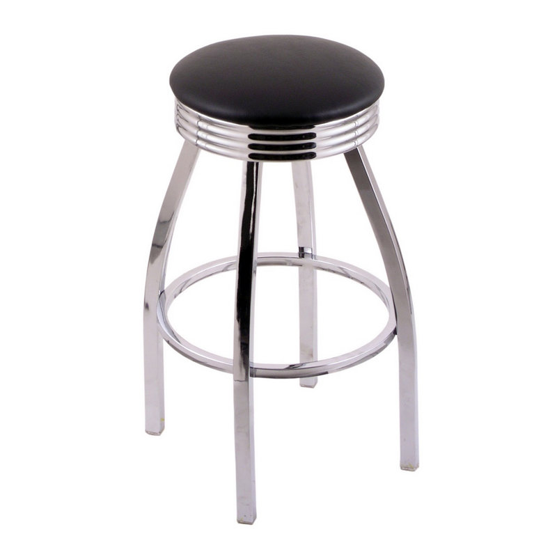 Tabouret de comptoir pivotant 25 po Classic Series, Chrome, Vinyle noir
