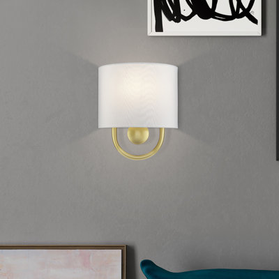 1 Light Brushed Nickel ADA Sconce With Hand Crafted Off-White Fabric Shade