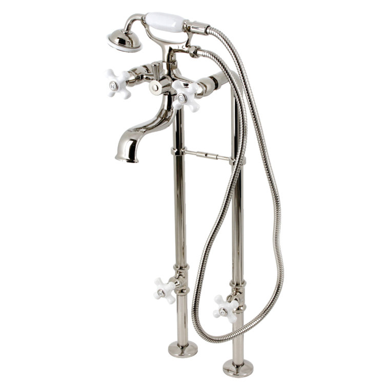 Kingston Brass Kingston Three-Handle 2-Hole Freestanding Clawfoot Tub Faucet Package with Supply Line and Stop Valve