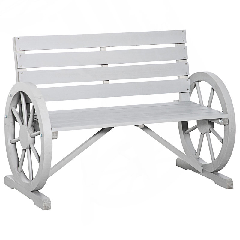 Banc à roulettes, banc d'extérieur rustique, banc à lattes pour 2 personnes avec dossier, Gris
