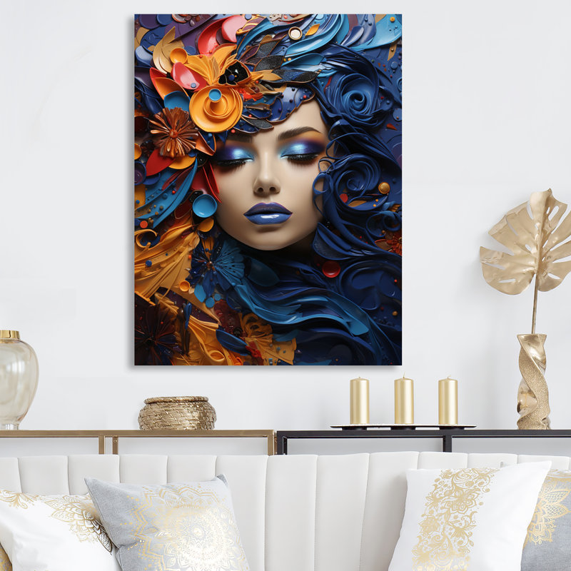 «Glam Harmonious Cubist Woman Portrait III», reproduction d'art en métal, H 40 po x l 30 po x P 1 po