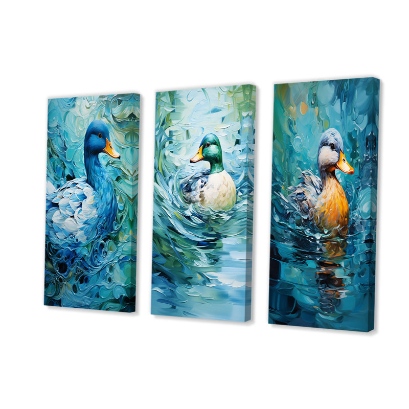 «Duck Abstract Ripples I», ensemble de 4 reproductions d'art mural, Toile tendue, H 28 po x l 36 po