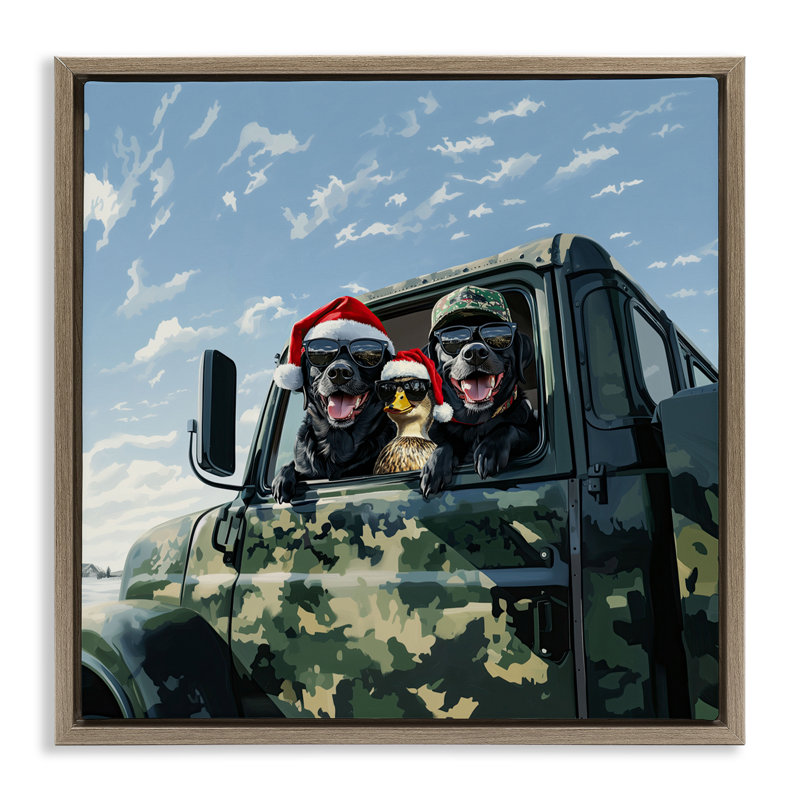 Cadre flottant Santa Dogs & Duck, design par Jim Baldwin, Cadre flottant orme Montalcino, H 18 po x l 18 po