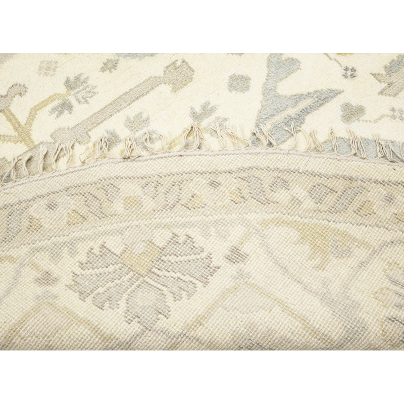 Muted Cream Traditional 9X9 Handmade Oushak Chobi Oriental Round Rug
