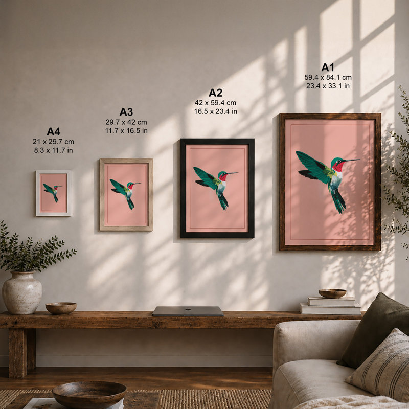 Emerald Hummingbird Modern - Framed Print, Unframed, A2 - 59.4 x 42.0 cm