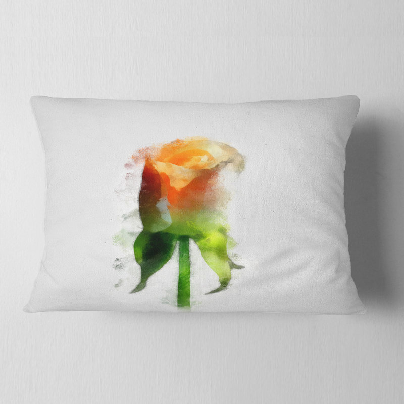 Coussin décoratif à imprimé floral rose jaune, 12 po x 20 po, Rectangle