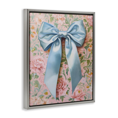 Romantic Blue Satin Bow Floating Frame, design by Petal Prints Design