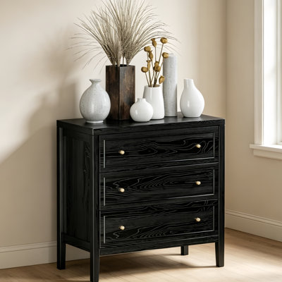 3-Drawer Wooden Dresser, Thickened Storage Chest, Multifunctional Nightstand For Bedroom, Hallway & Living Room（Black）
