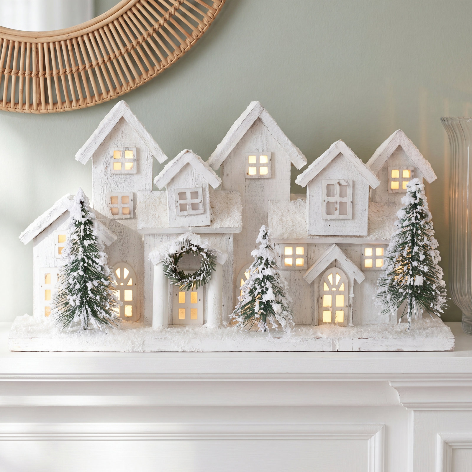 LED Flocked Winter Village Display 17"L