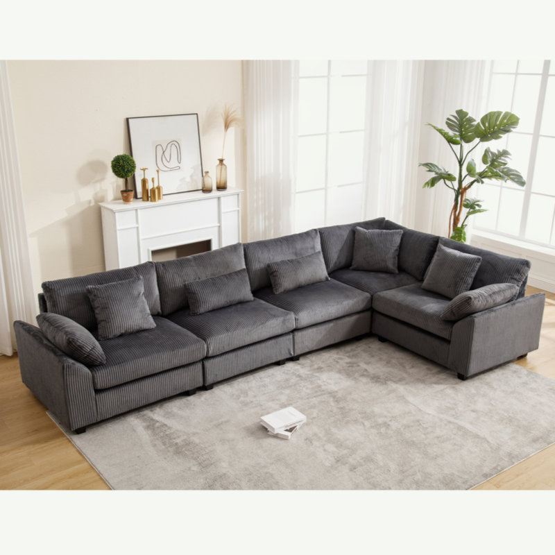 Oversized Modular Sectional Sofa Couch Set,L-Shaped Sofa Sectional, 5 Seater Sofa For Living Room Corduroy Upholstered Sofa Set With 7 Free Pillows