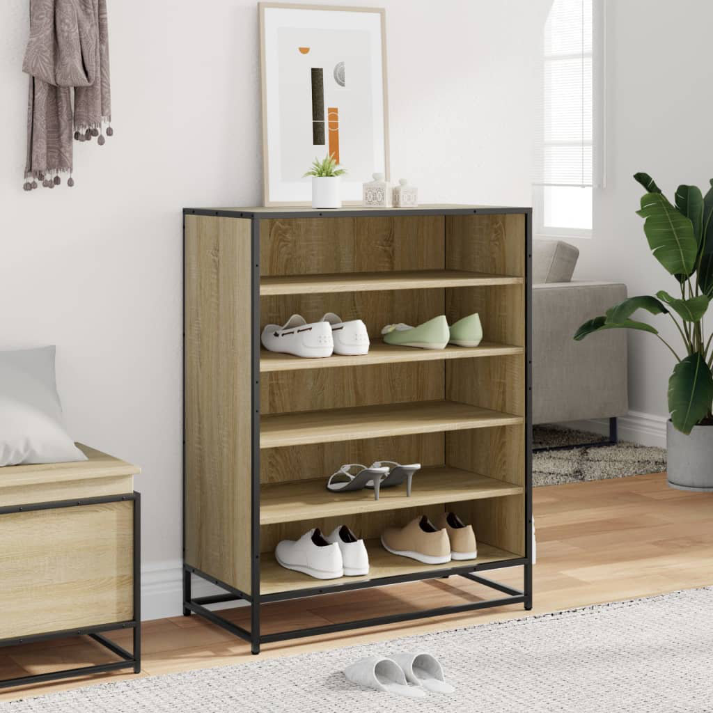 Shoe Cabinet Brown Oak 75X38x97.5 Cm Engineered Wood And Metal
