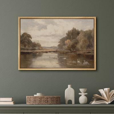 Pastoral River Landscape Canvas Print Wall Art, Classic Nature Decor for Living Room or Study