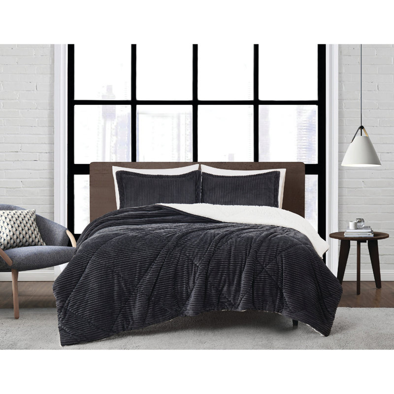 Ensemble d'édredon 3 pièces London, Édredon pour lit simple TG + 1 taie décorative, Gris