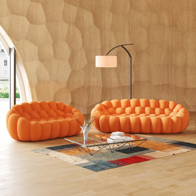 Kayi 2 - Piece Upholstered Pumpkin-shaped Compression Living Room Set (5 Seat), No Assembly Required