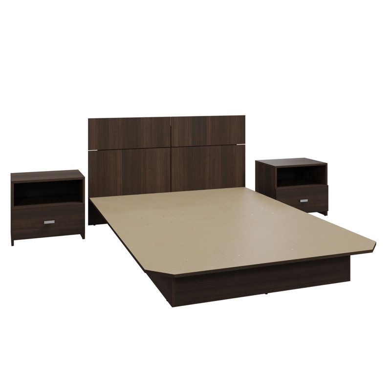 Chambre à coucher Zen Alpha - Lit plateforme avec tête de lit et tables de chevet (2) - Assemblage facile, aucun sommier requis