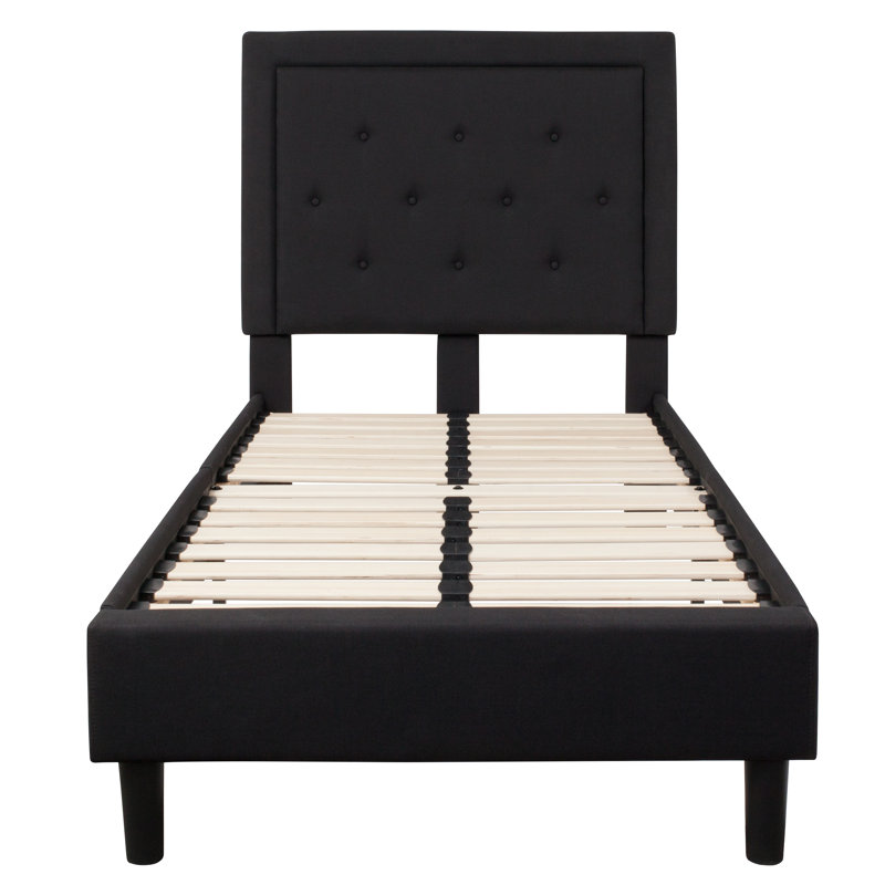 Aluino Panel Button Tufted Upholstered Platform Bed Frame - No Box Spring Required, Black, Twin