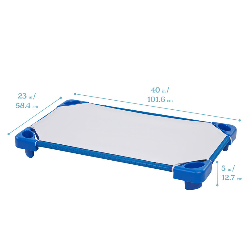ECR4Kids Stackable Kiddie Cot with Sheet, Classroom Furniture, Blue, Toddler