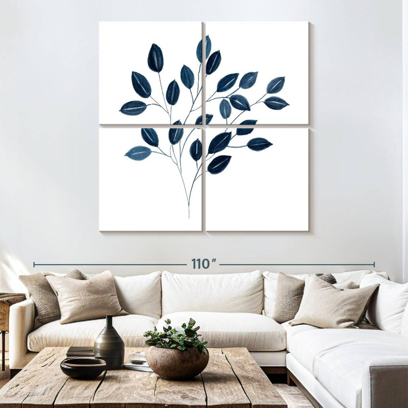 Harnek Navy Leaves I, 74" H x 74" W