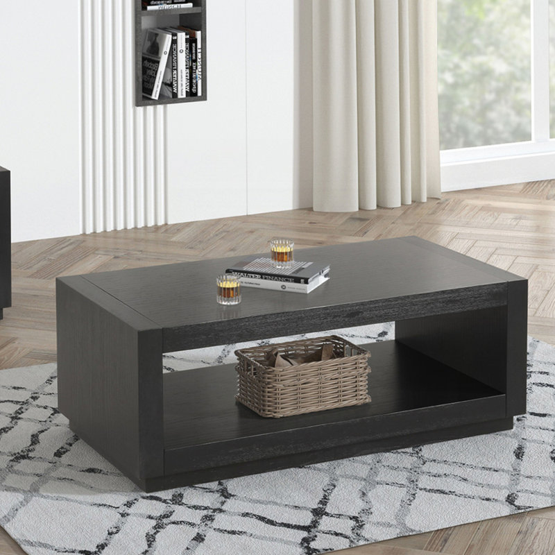 Table basse rectangulaire de style contemporain avec base de socle et tablette inférieure ouverte pour les salons modernes