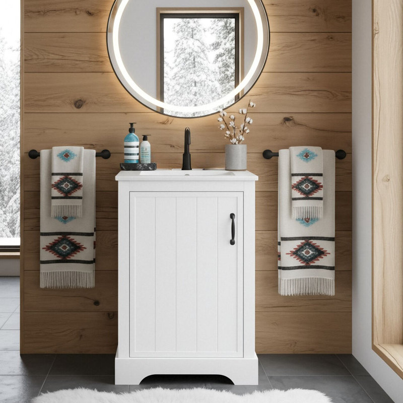 Meuble-lavabo autoportant de 20 po avec lavabo en céramique, armoire de rangement avec porte à fermeture en douceur et support de rangement