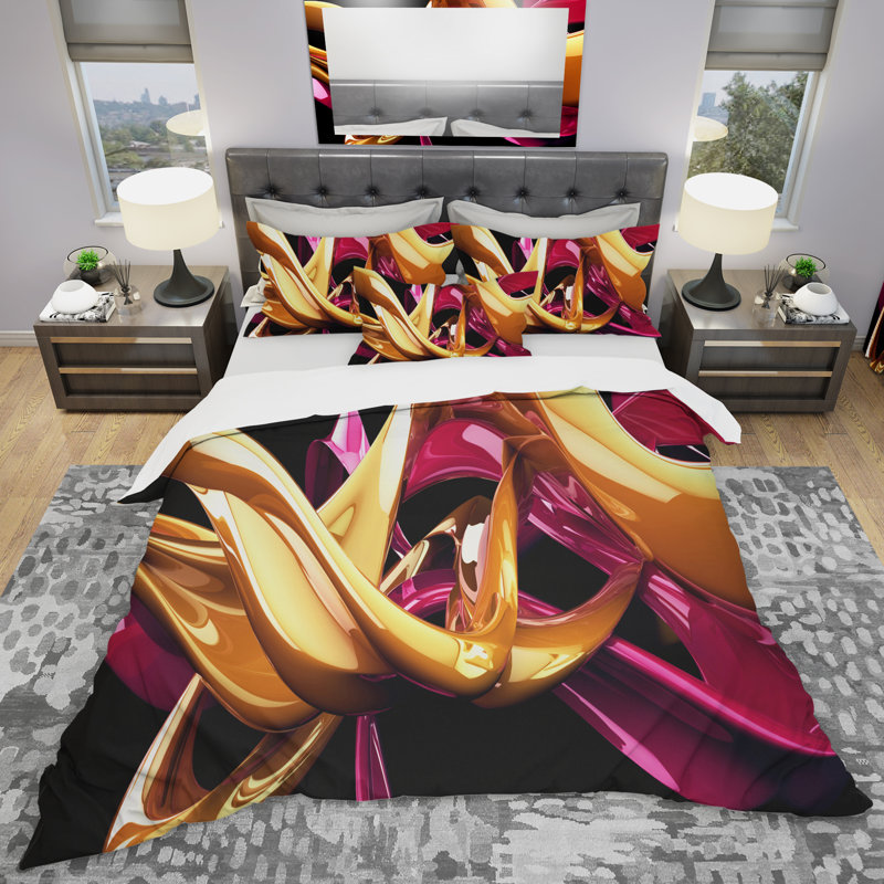 Building with Gold - Ensemble de housse de couette à motif abstrait - Microfibre de polyester