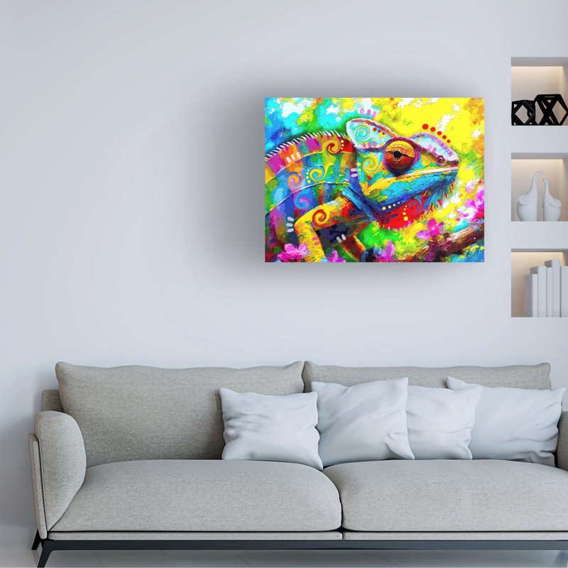Œuvre sur toile, Dean, Russo, le caméléon Karma, H 14 po x l 19 po