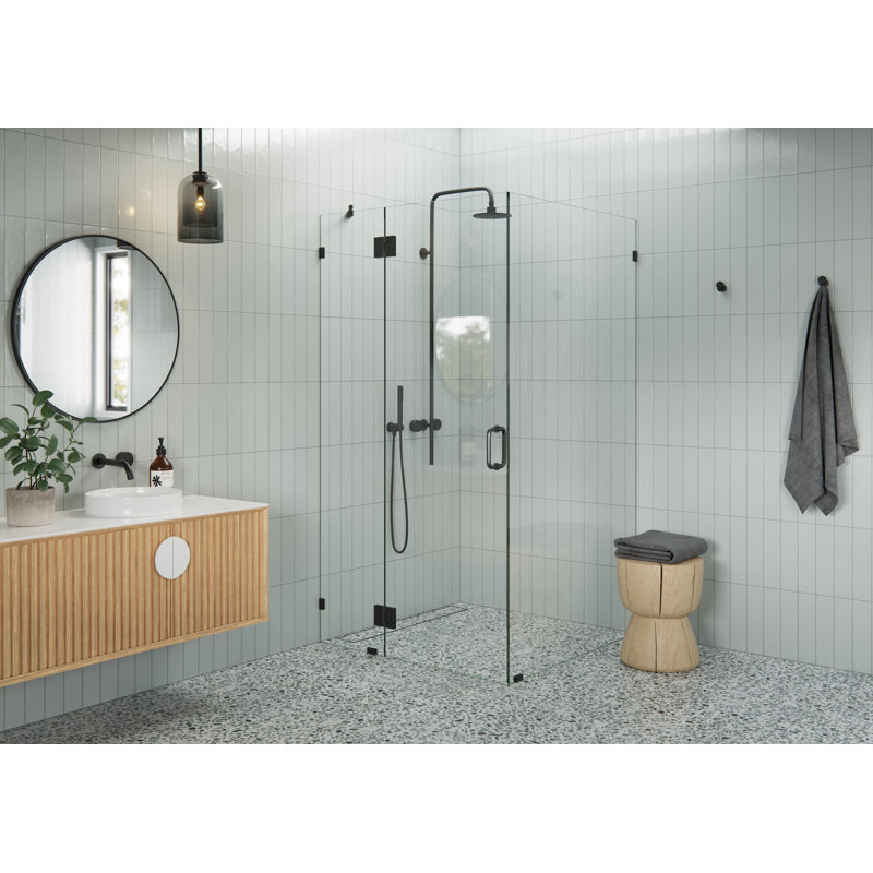 Halo 42 in. x 42 in. x 78 in. 90-degree Fully Frameless Glass Hinged Shower Enclosure, Matte Black