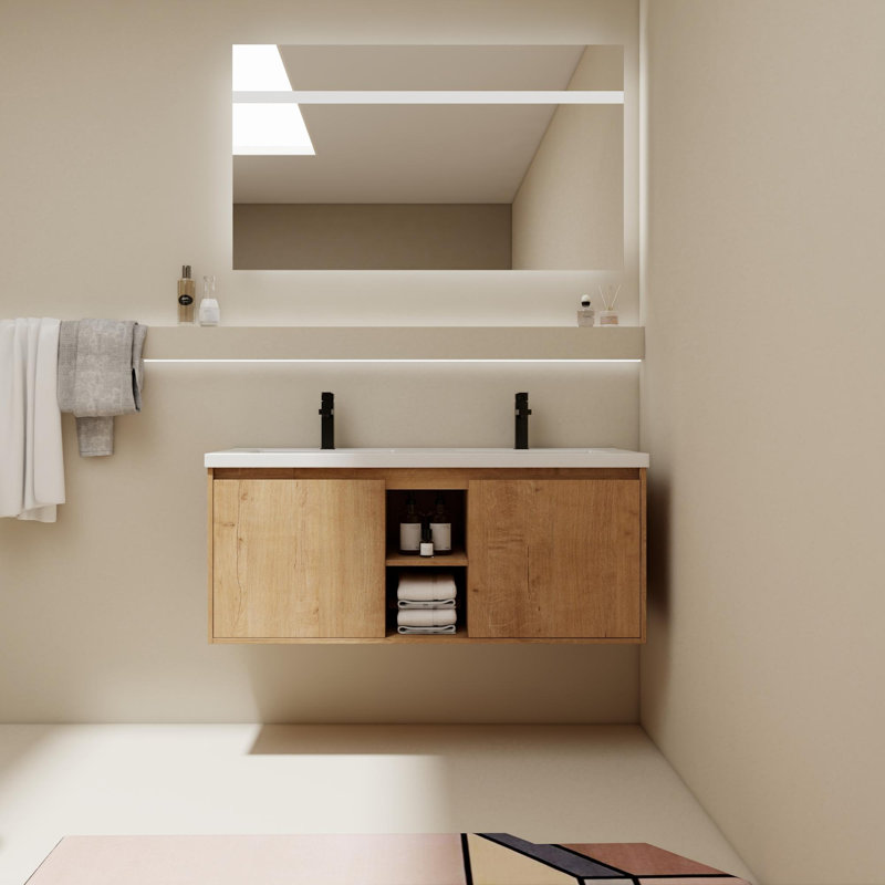 Ensemble de meuble-lavabo double mural 48 po avec plateau en plastique Darlenatta