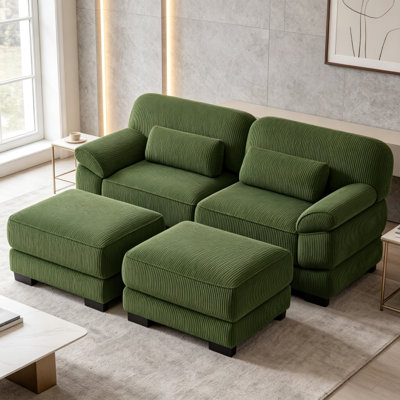 Green Corduroy Cloud Couch, Modular Sectional Sofa with Lumbar Pillows & Detachable Armrest for Living Room, Bedroom, Apartment